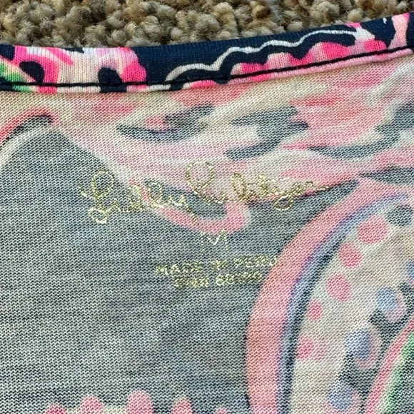 Lilly Pulitzer Pink and Blue Paisley Print T shirt Mini Dress Medium Pima Cotton - Picture 4 of 9